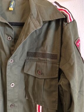 Raw Blue Olive Green Embellished Button-Up Shirt Jacket